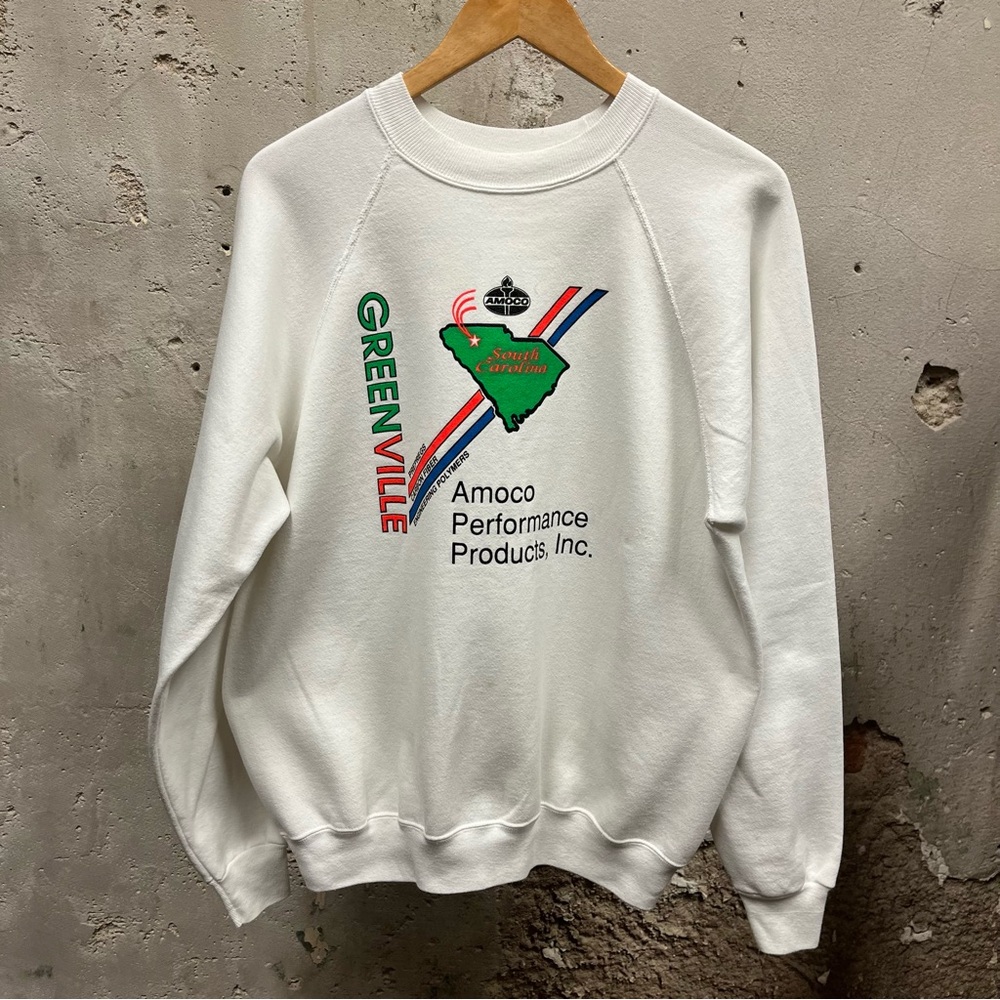 Vintage 1980s Amoco Greenville, SC Neon Graphic Raglan Cut Crewneck Sweatshirt